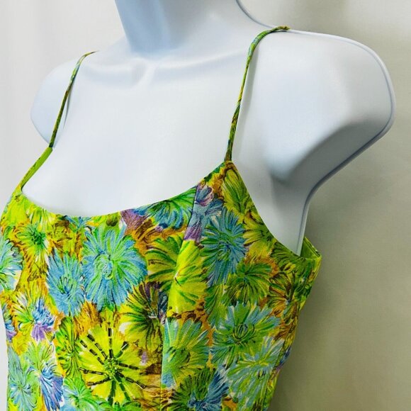 Kelly and Diane Floral Slip Dress Size 2 Green Blue Spaghetti Strap Back Zip - Picture 6 of 13